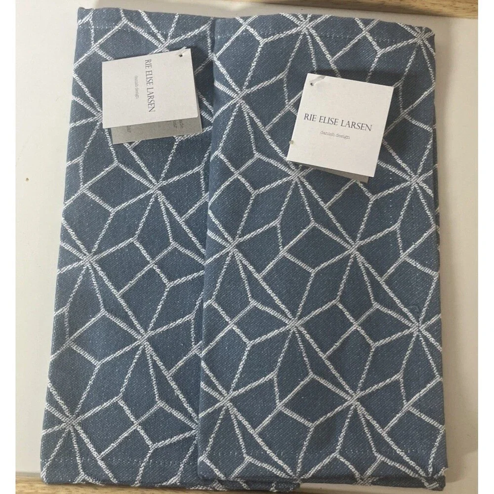 Rie Elise Larsen Set Of 2 Dishcloths Blue/white Geometry Pattern Kitchen